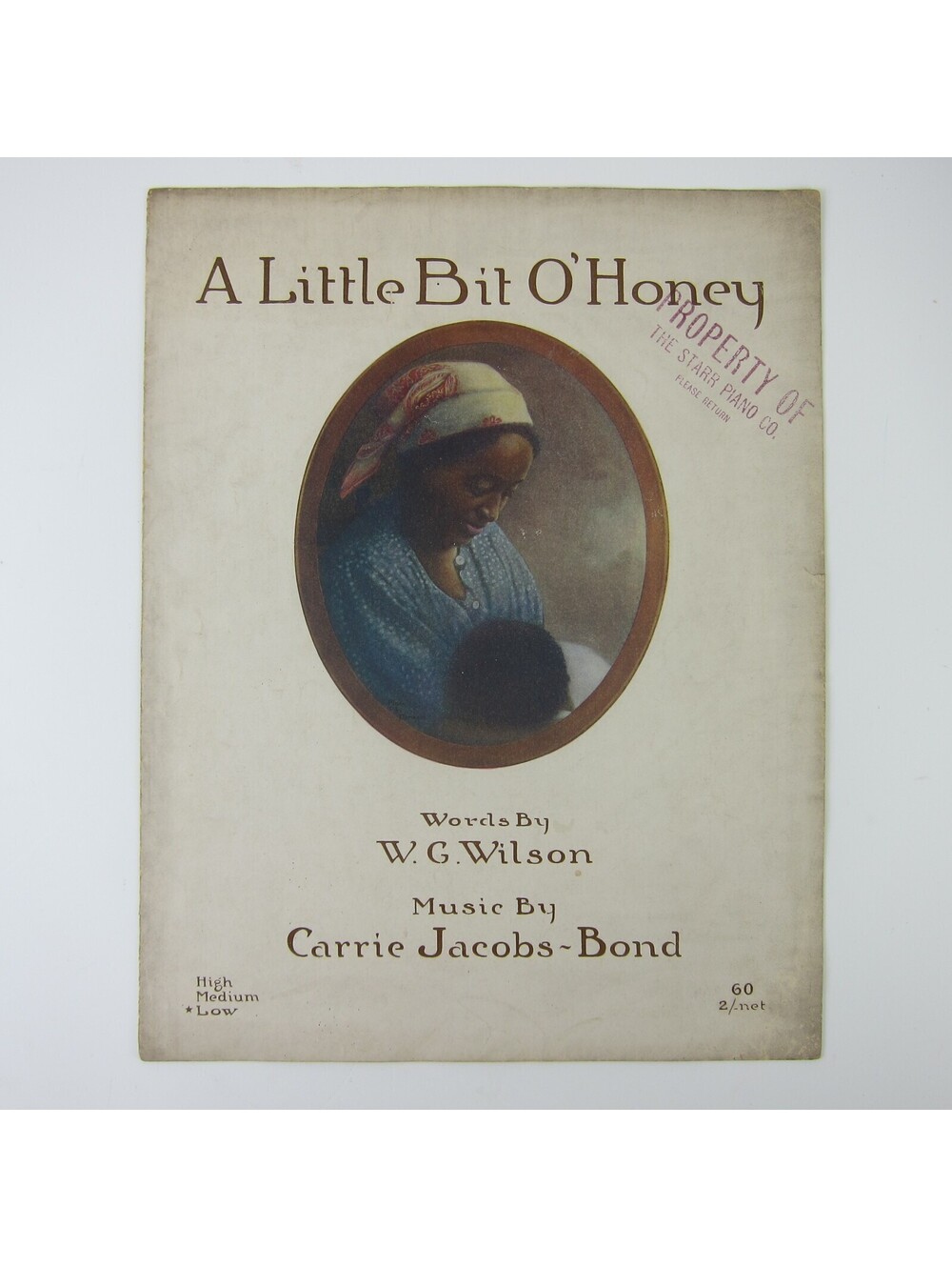 Sheet Music A Little Bit O' Honey Carrie Jacobs-Bond W. G. Wilson Antique 1917